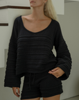 ALMA - BLACK Textured Knit Sweater