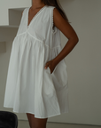 ELODIE - WHITE Lace Trimmed Poplin Mini Dress