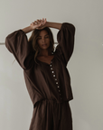 FAITH - Chocolate Linen Blouse