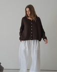 ETTA - Chocolate Buttoned Knit Cardigan