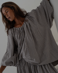 JOSIE - WISTERIA Linen Gingham Voluminous Blouse