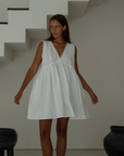 ELODIE - WHITE Lace Trimmed Poplin Mini Dress