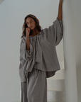JOSIE - WISTERIA Linen Gingham Voluminous Blouse
