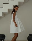 ELODIE - WHITE Lace Trimmed Poplin Mini Dress