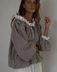 ESME - WISTERIA Gingham & Lace Blouse