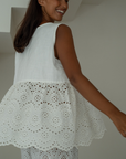 VALERIE - WHITE Broderie & Ramie Top