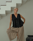 VALERIE - BLACK Broderie & Ramie Top