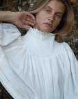 ELEANOR - WHITE Crinkle Linen Collared Maxi Dress
