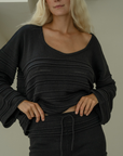 ALMA - BLACK Textured Knit Sweater