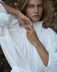 ELEANOR - WHITE Crinkle Linen Collared Maxi Dress