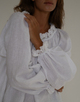 ESME - WHITE Linen & Lace Blouse