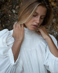 ELEANOR - WHITE Crinkle Linen Collared Maxi Dress
