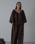 FAITH - Chocolate Linen Blouse