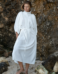 ELEANOR - WHITE Crinkle Linen Collared Maxi Dress