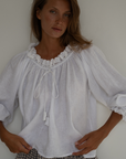 ESME - WHITE Linen & Lace Blouse