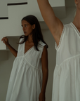 ELODIE - WHITE Lace Trimmed Poplin Mini Dress