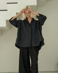 POPLIN - BLACK Lace Trim Shirt