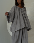 JOSIE - WISTERIA Linen Gingham Voluminous Blouse