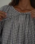 JOSIE - WISTERIA Linen Gingham Voluminous Blouse