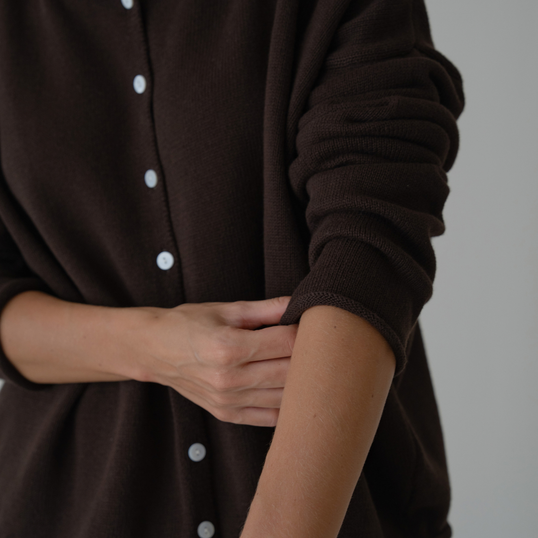 ETTA - Chocolate Buttoned Knit Cardigan