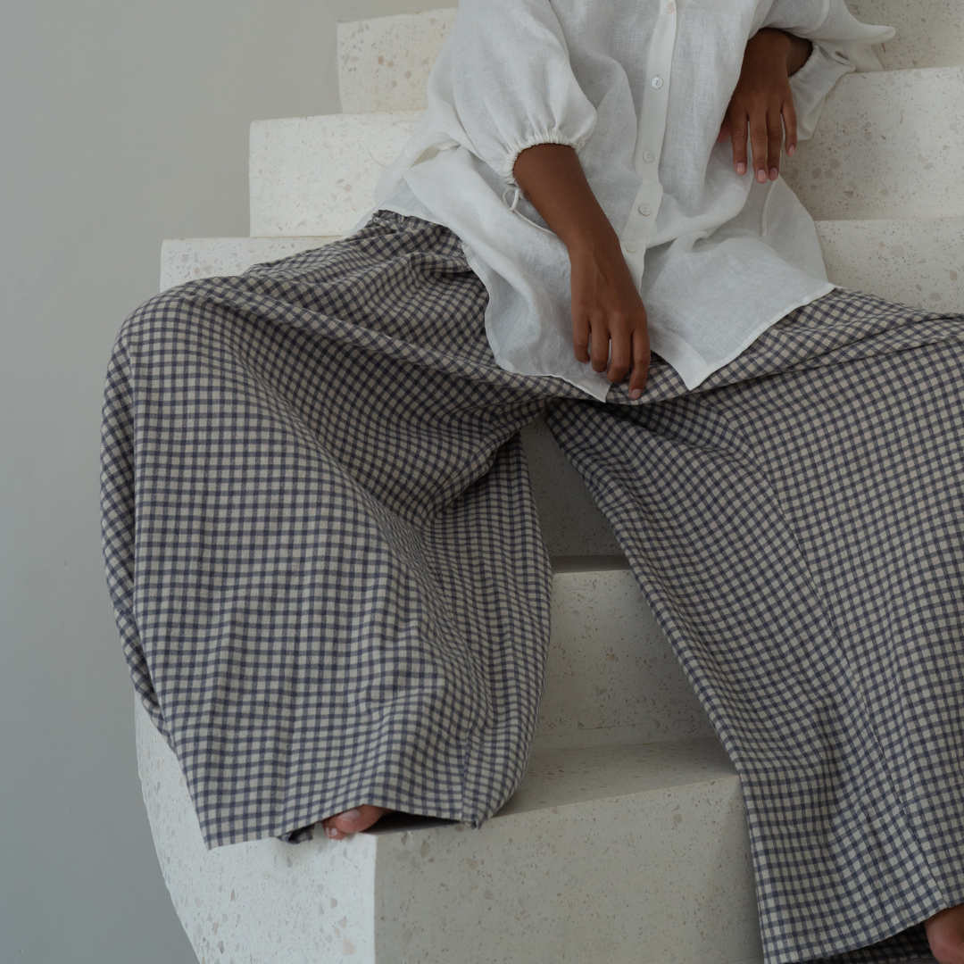YOLLIE - WISTERIA Linen Gingham Voluminous Pant