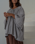 JOSIE - WISTERIA Linen Gingham Voluminous Blouse