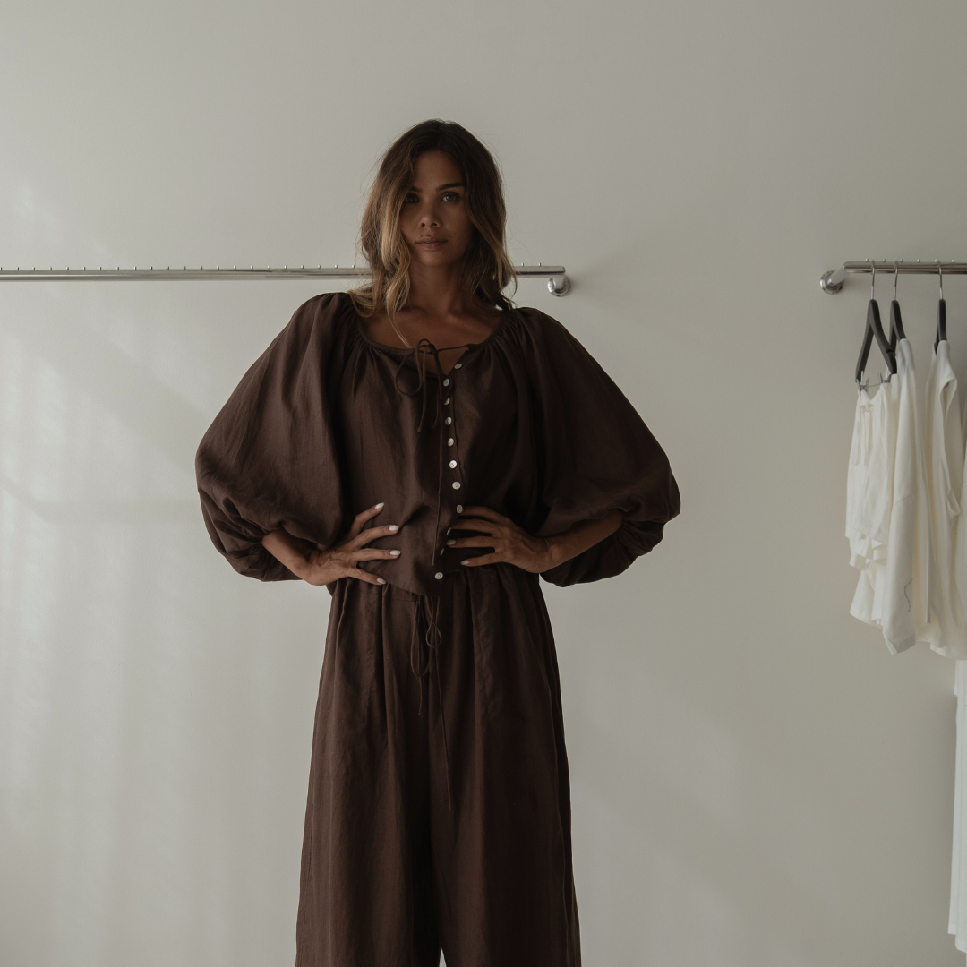 FAITH - Chocolate Linen Blouse