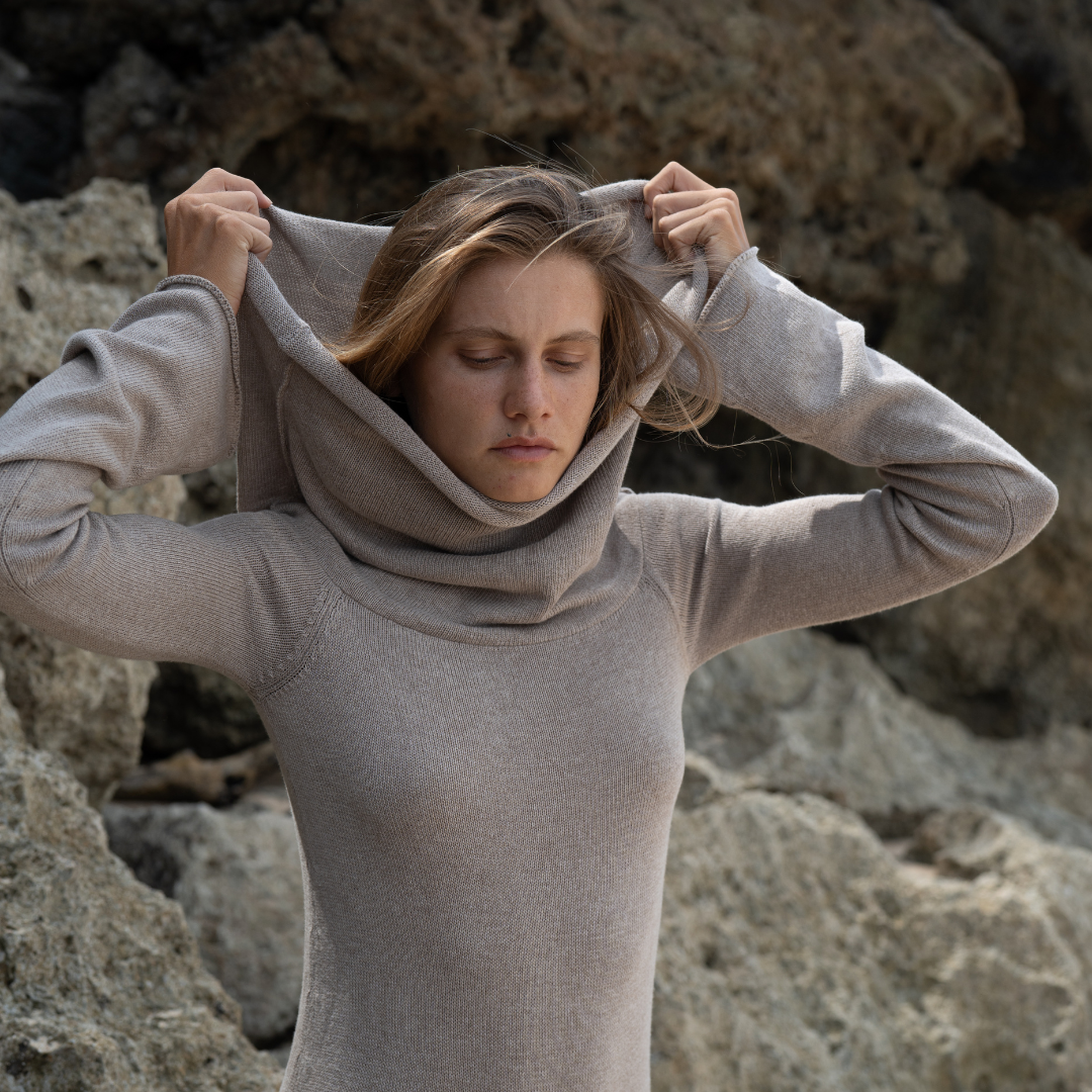 JOLIE - FAWN Cowl Neckline Dress