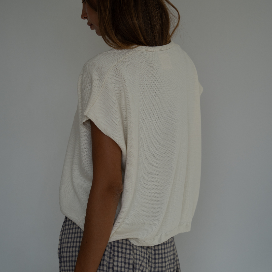 CELINE - Cream Buttoned Knit Top