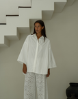 POPLIN - WHITE Lace Trim Shirt