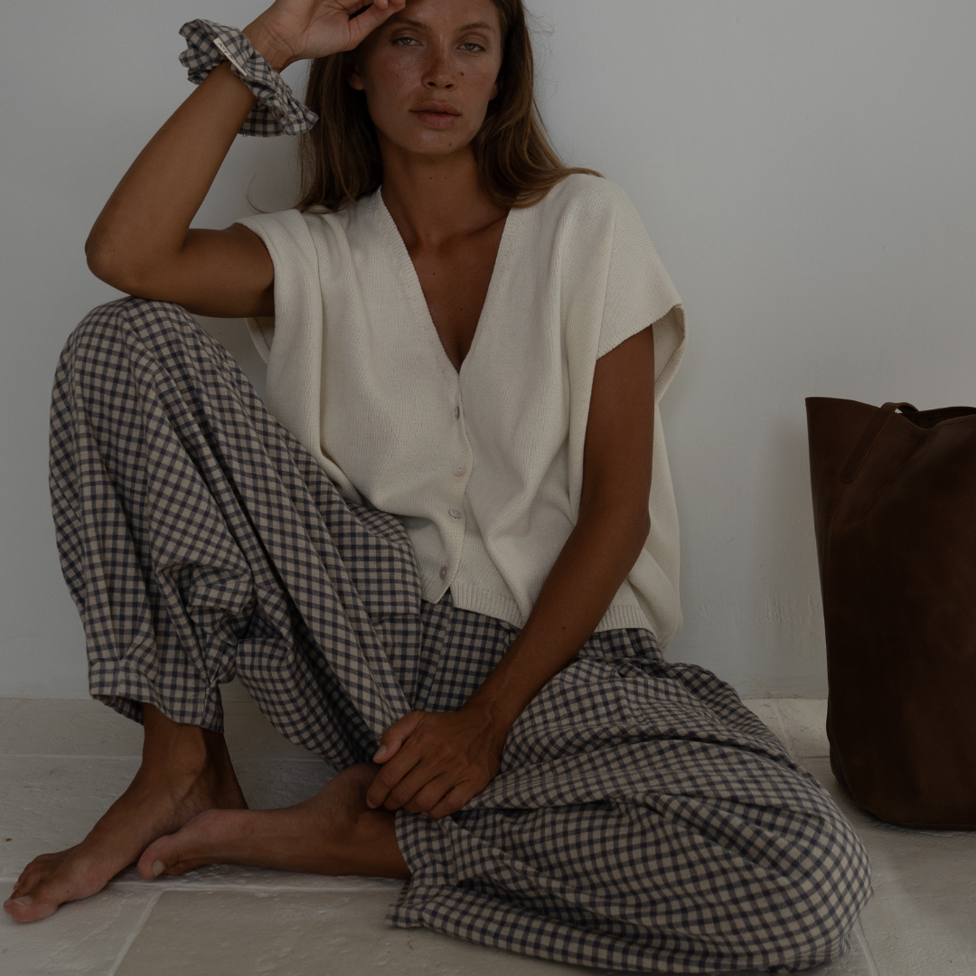 MARLO PLEAT - WISTERIA GINGHAM Linen Pant
