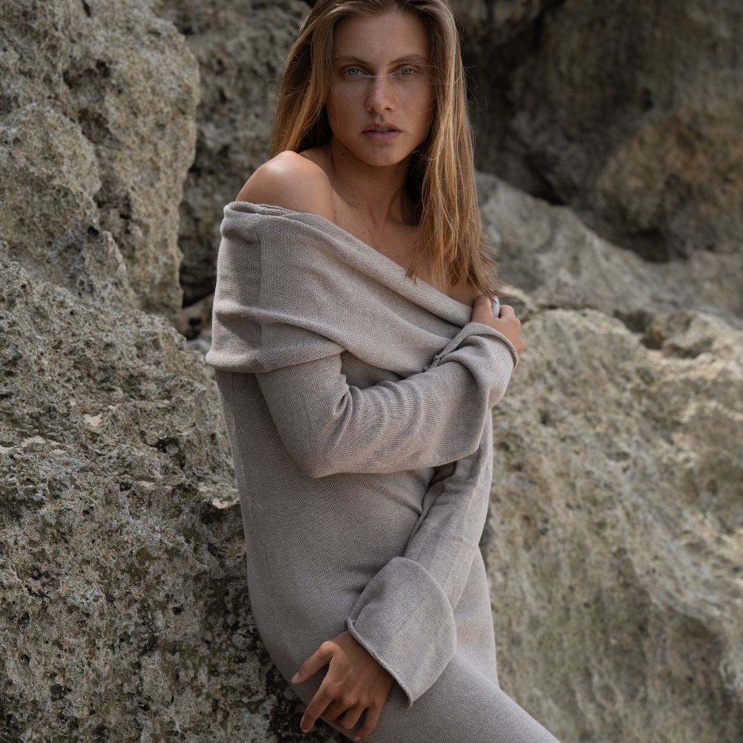 JOLIE - FAWN Cowl Neckline Dress