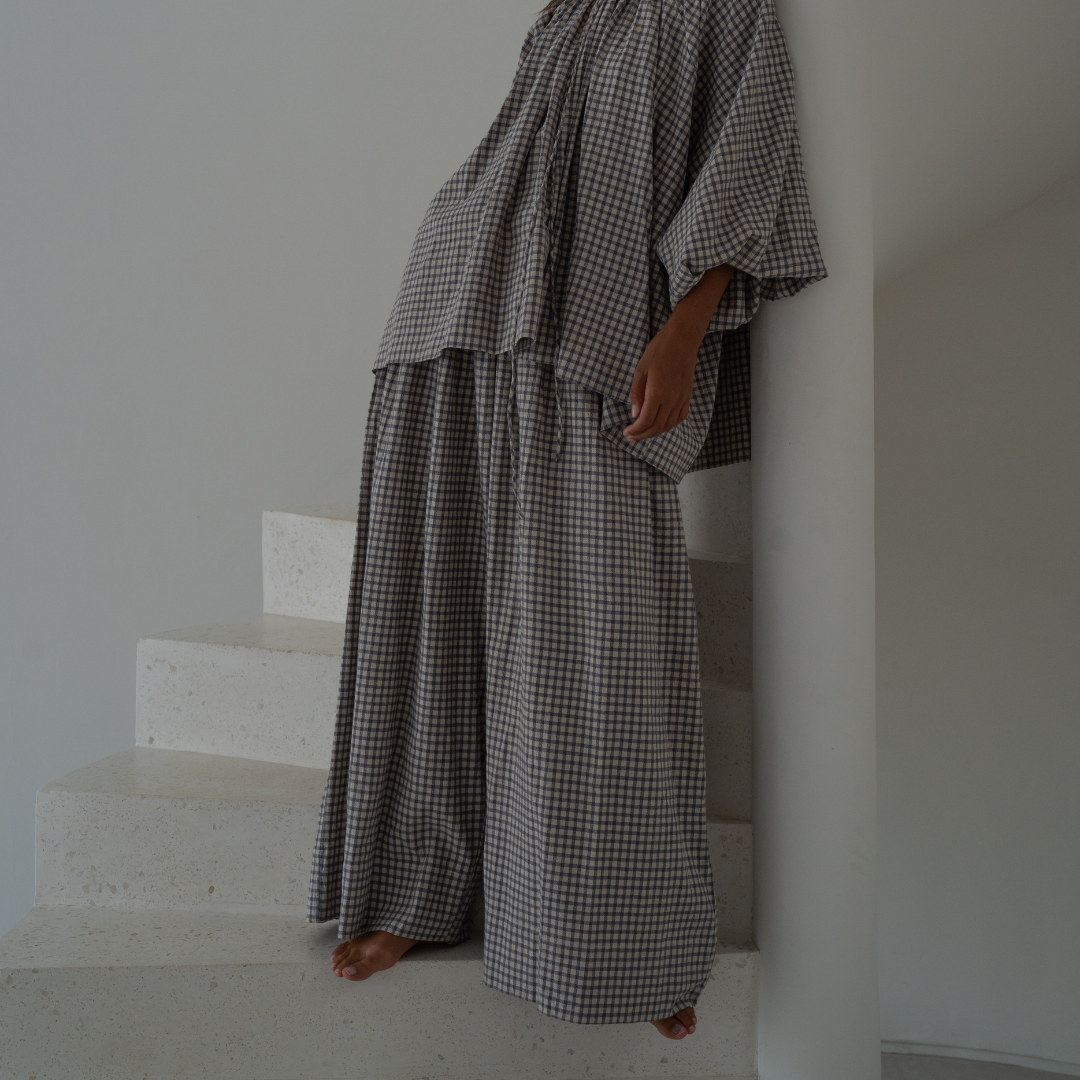 YOLLIE - WISTERIA Linen Gingham Voluminous Pant