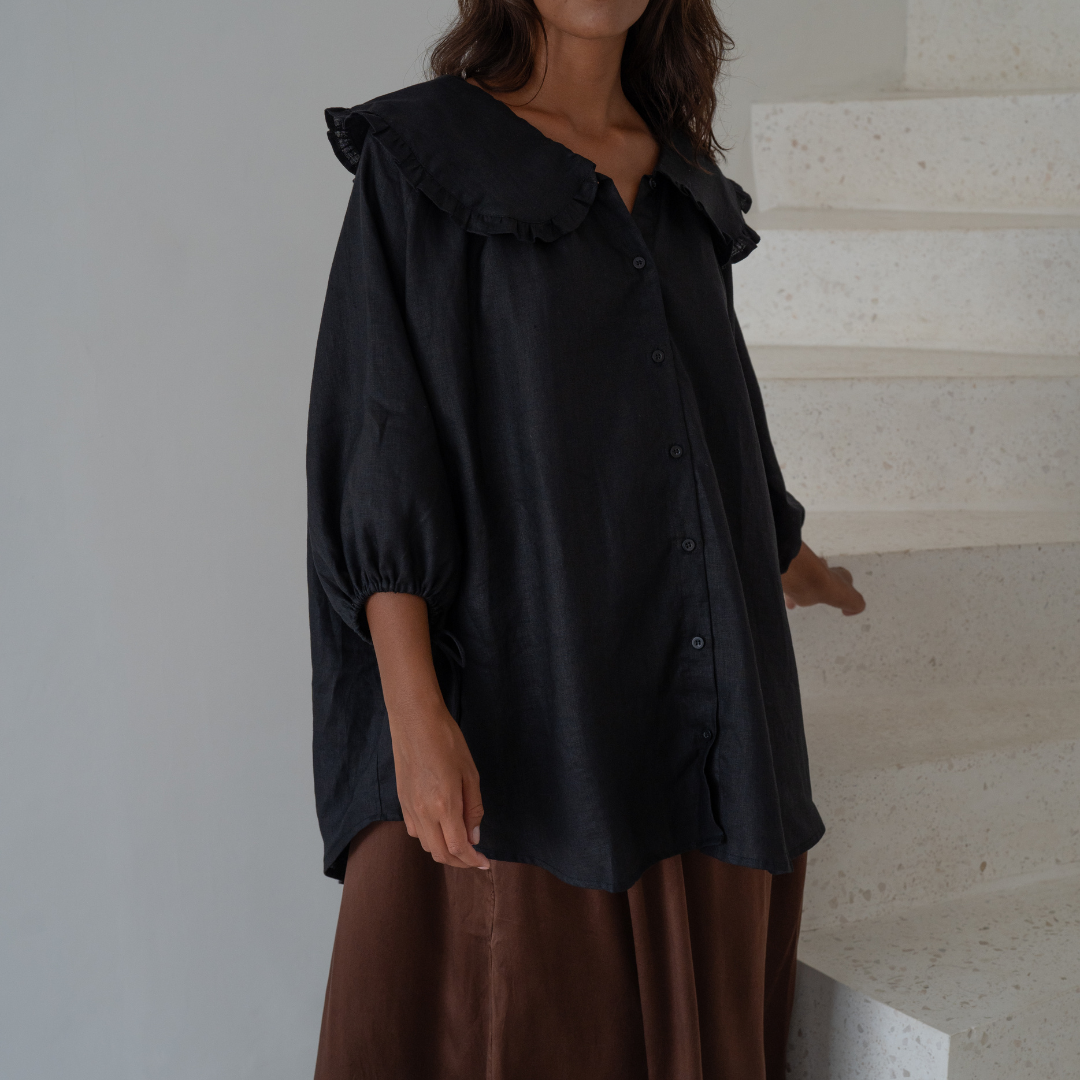LILIANNE - BLACK Linen Blouse