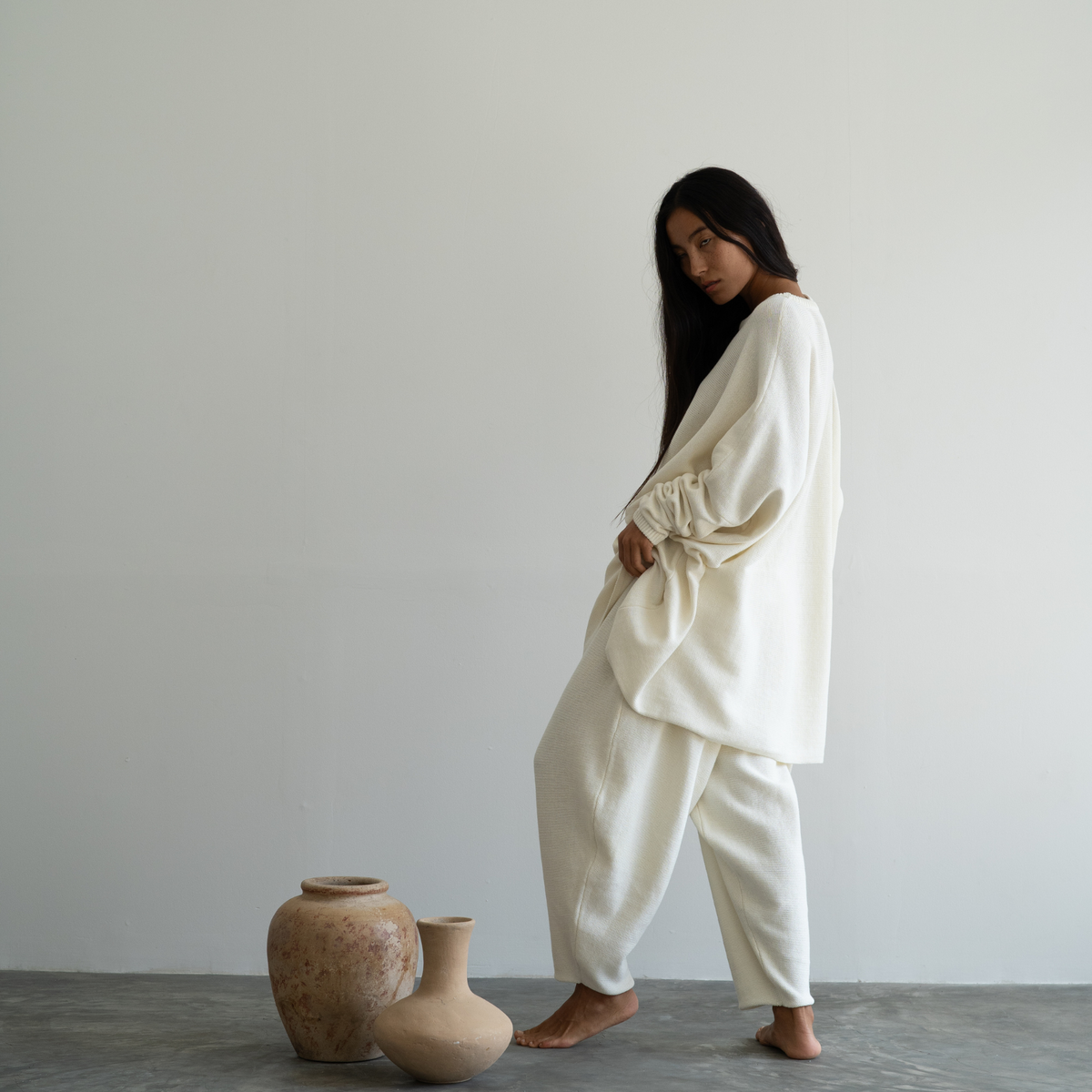 ELKE - CREAM Knit Volume Pant