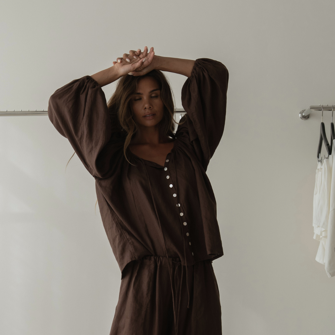 FAITH - Chocolate Linen Blouse