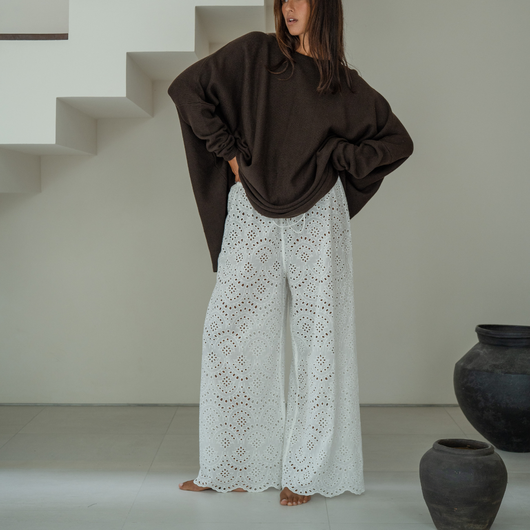 CELESTE - WHITE Broderie Pants
