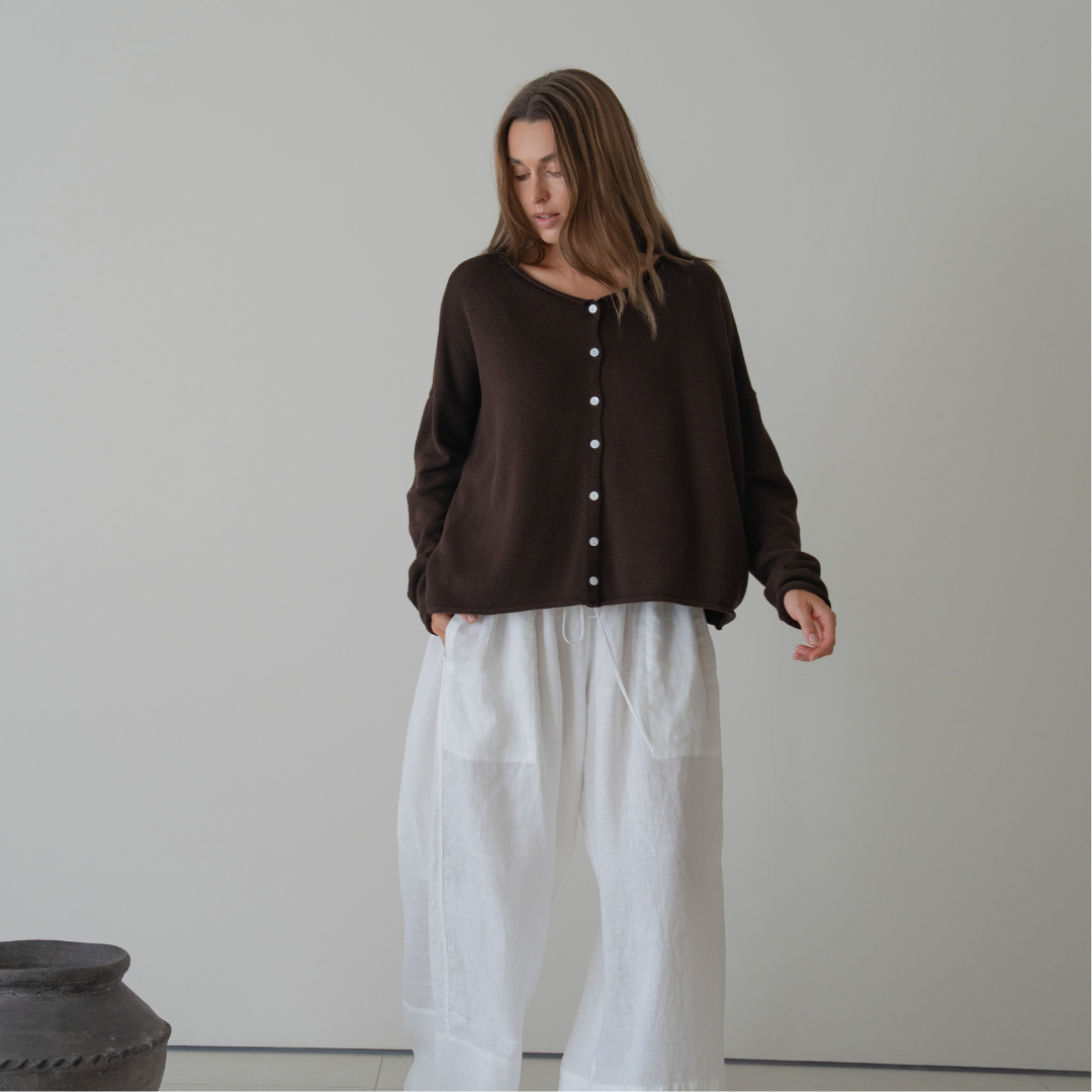 ETTA - Chocolate Buttoned Knit Cardigan