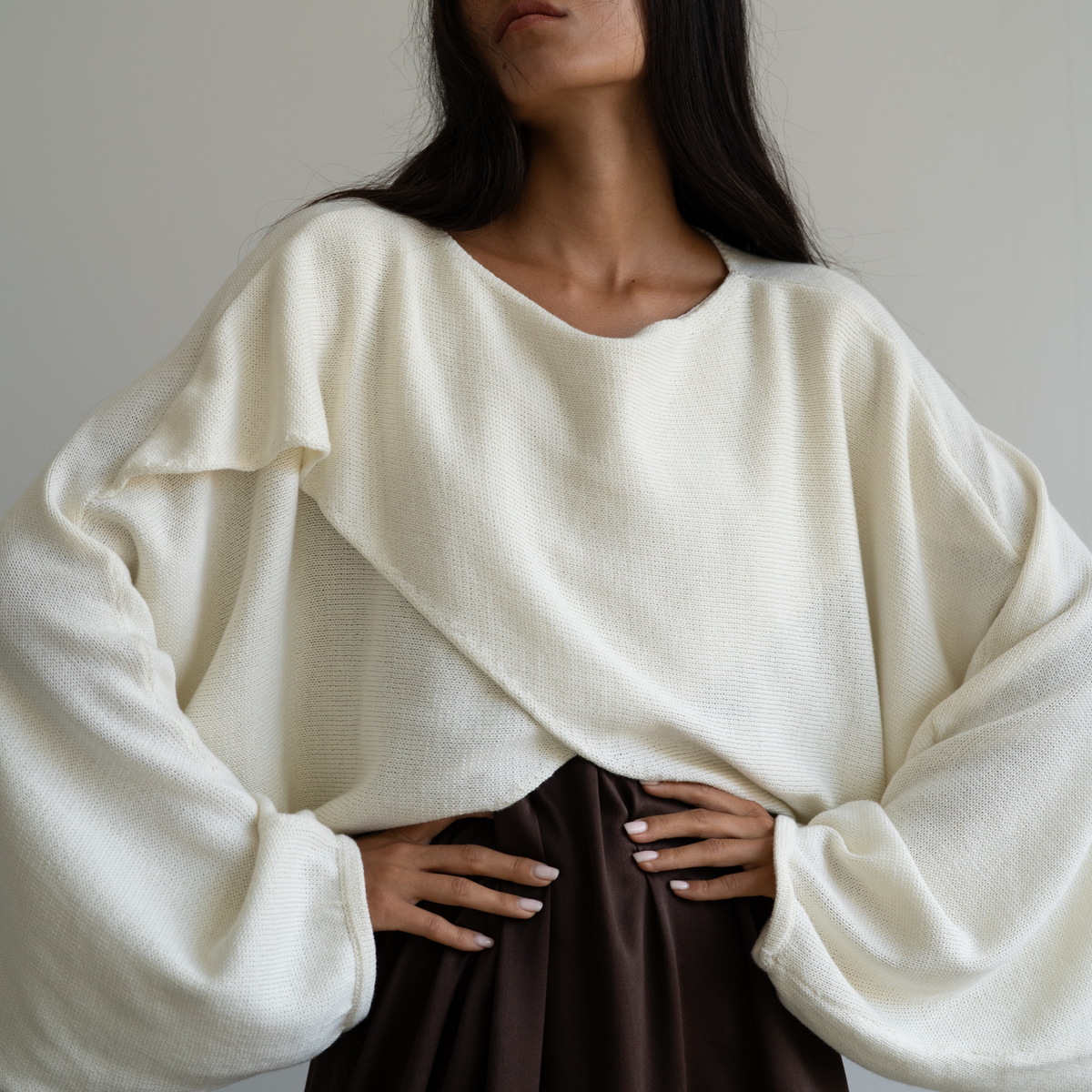 OPHELIA- Cream Knit Cross Sweater