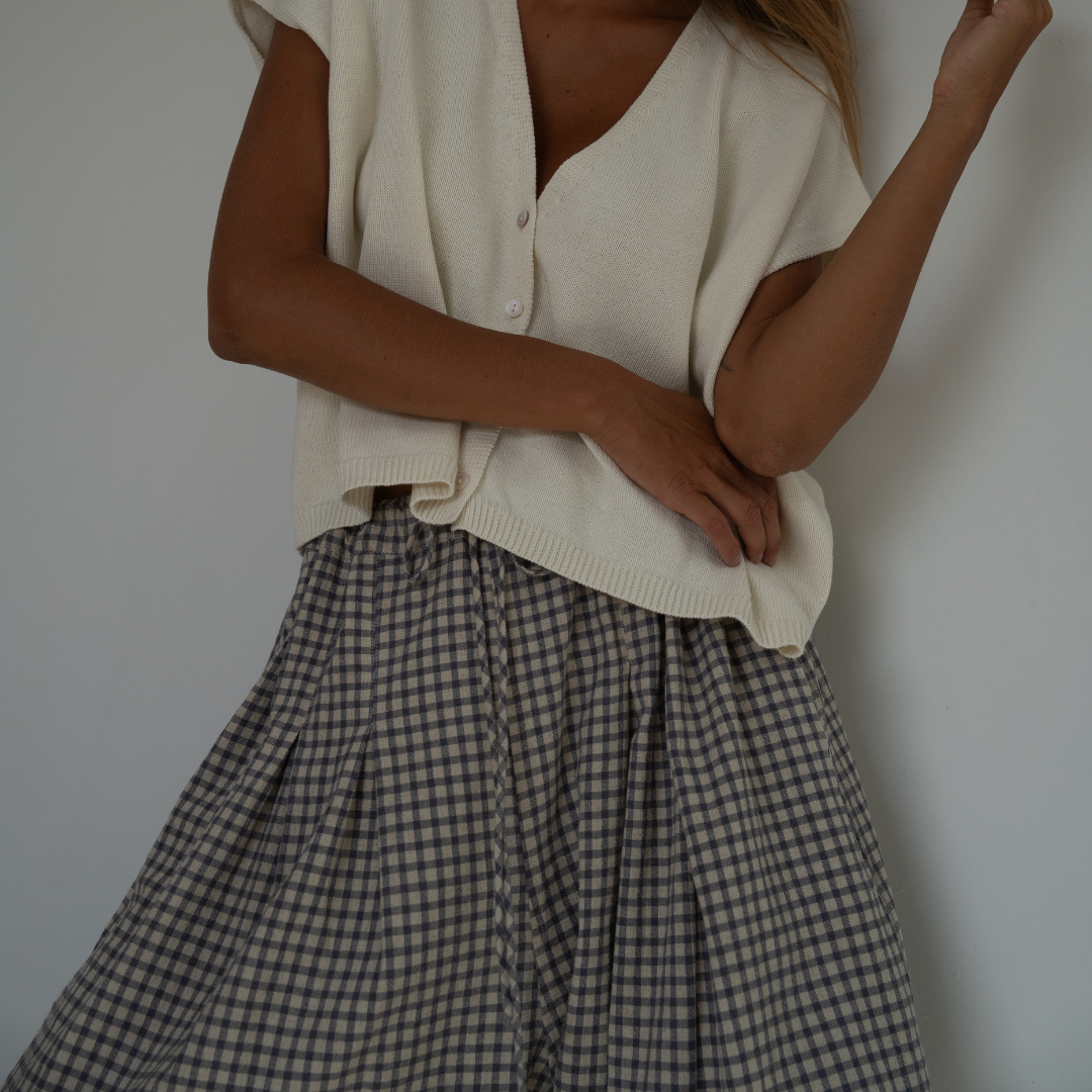 MARLO PLEAT - WISTERIA GINGHAM Linen Pant