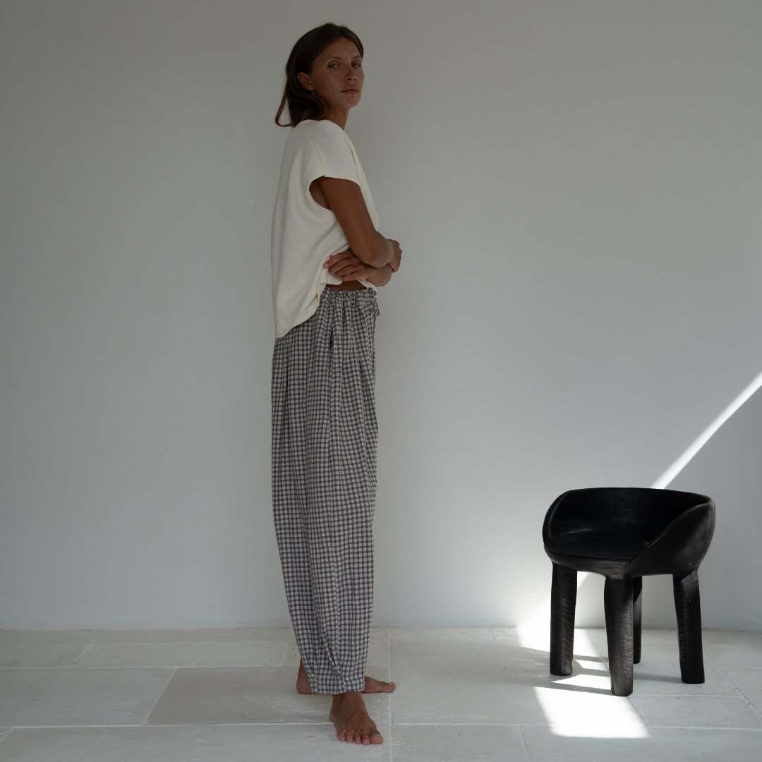 MARLO PLEAT - WISTERIA GINGHAM Linen Pant