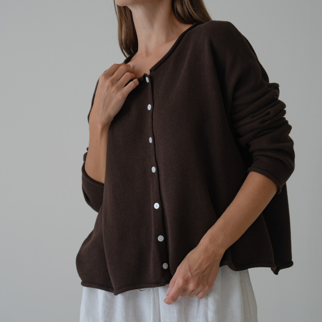 ETTA - Chocolate Buttoned Knit Cardigan