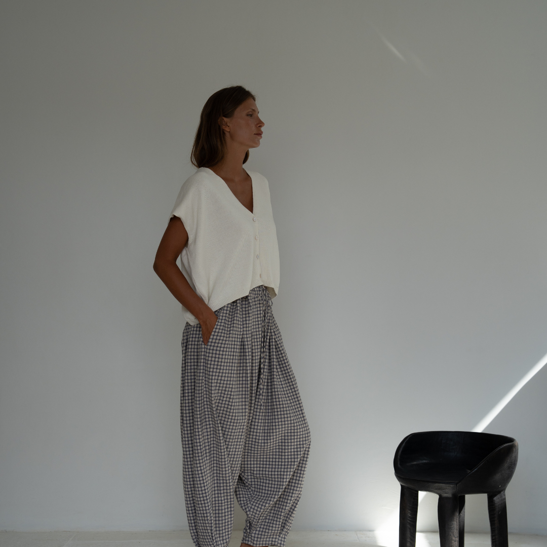 CELINE - Cream Buttoned Knit Top