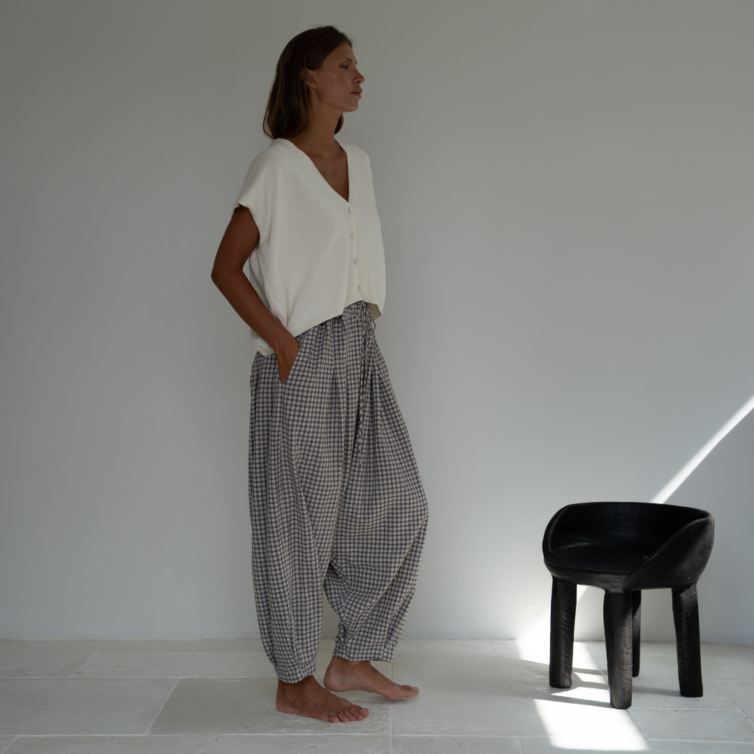 MARLO PLEAT - WISTERIA GINGHAM Linen Pant