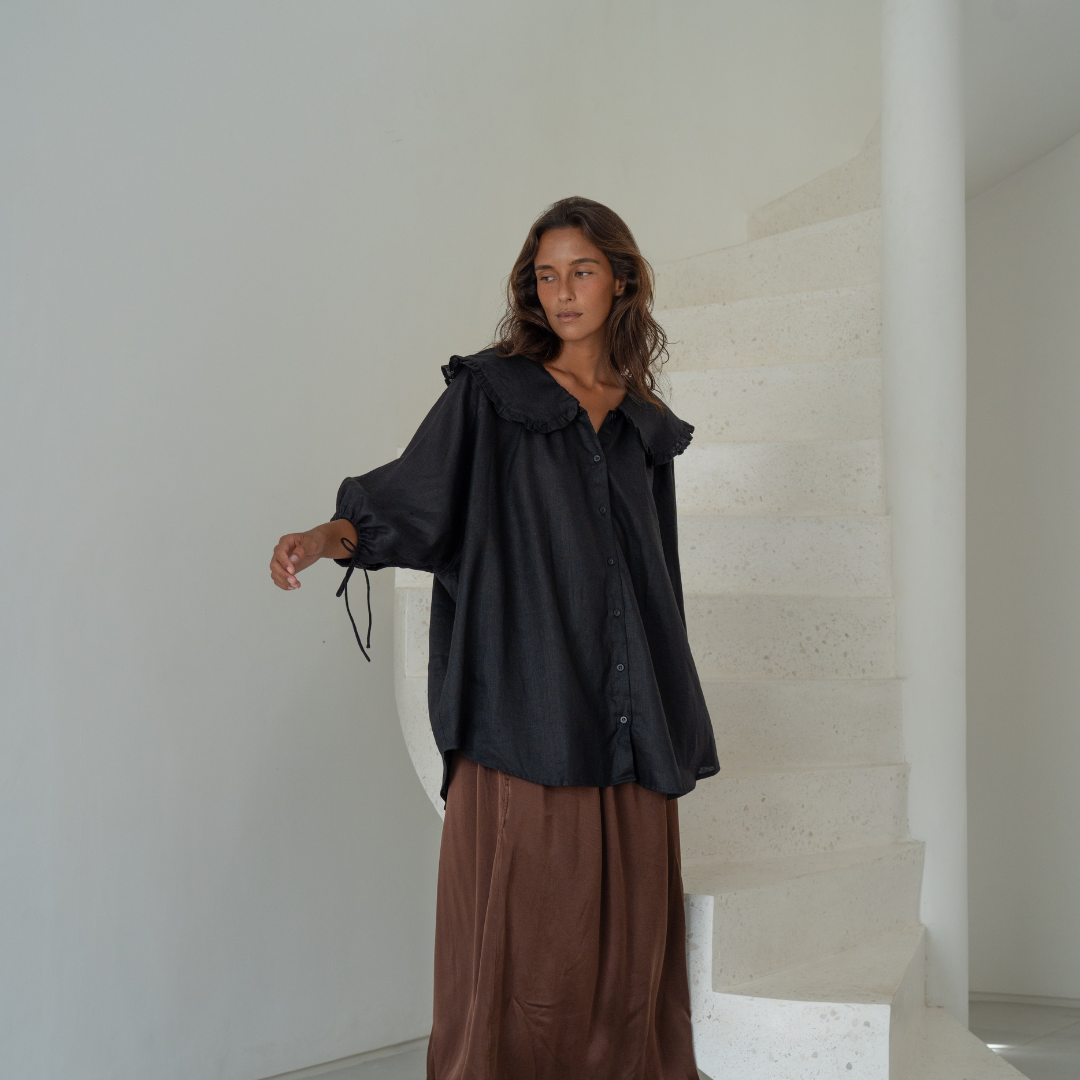 LILIANNE - BLACK Linen Blouse