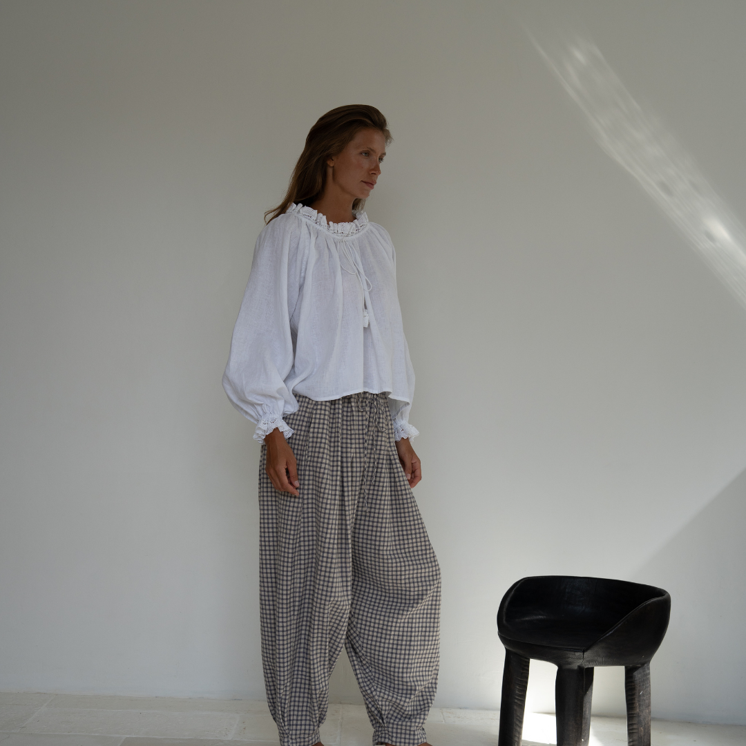ESME - WHITE Linen &amp; Lace Blouse