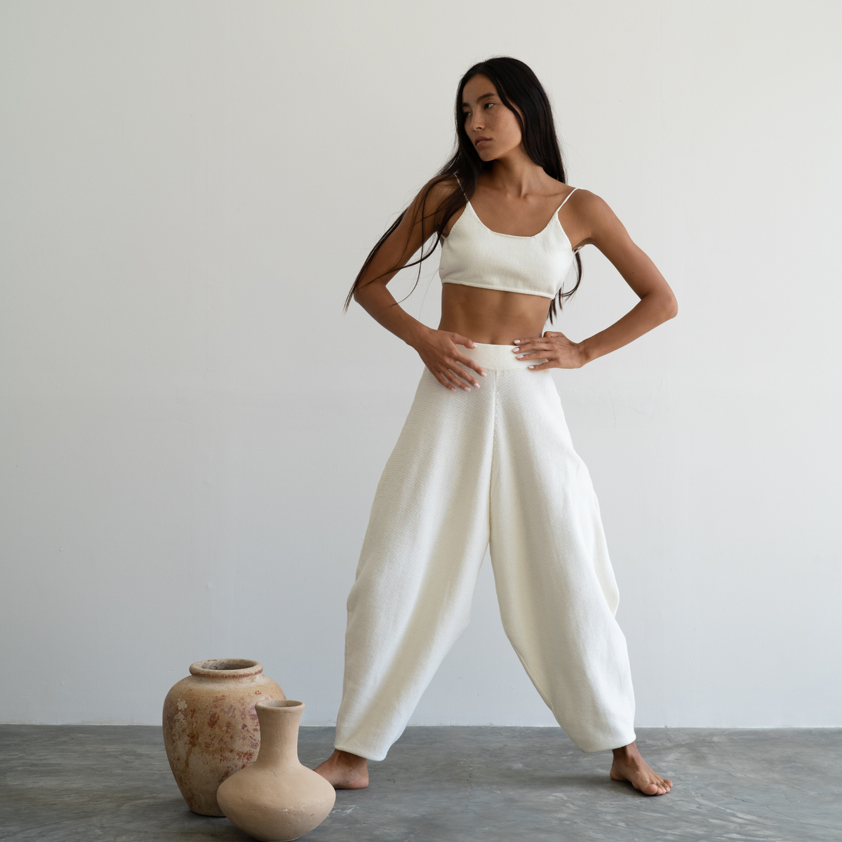ELKE - CREAM Knit Volume Pant