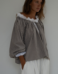 ESME - WISTERIA Gingham & Lace Blouse