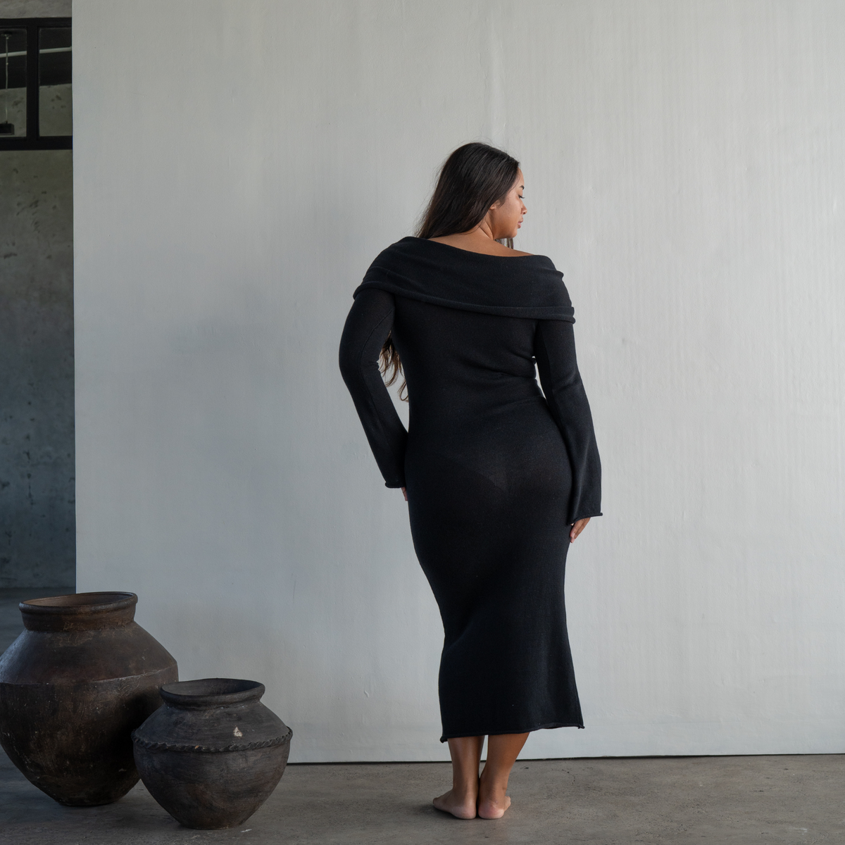 JOLIE - BLACK Cowl Neckline Dress
