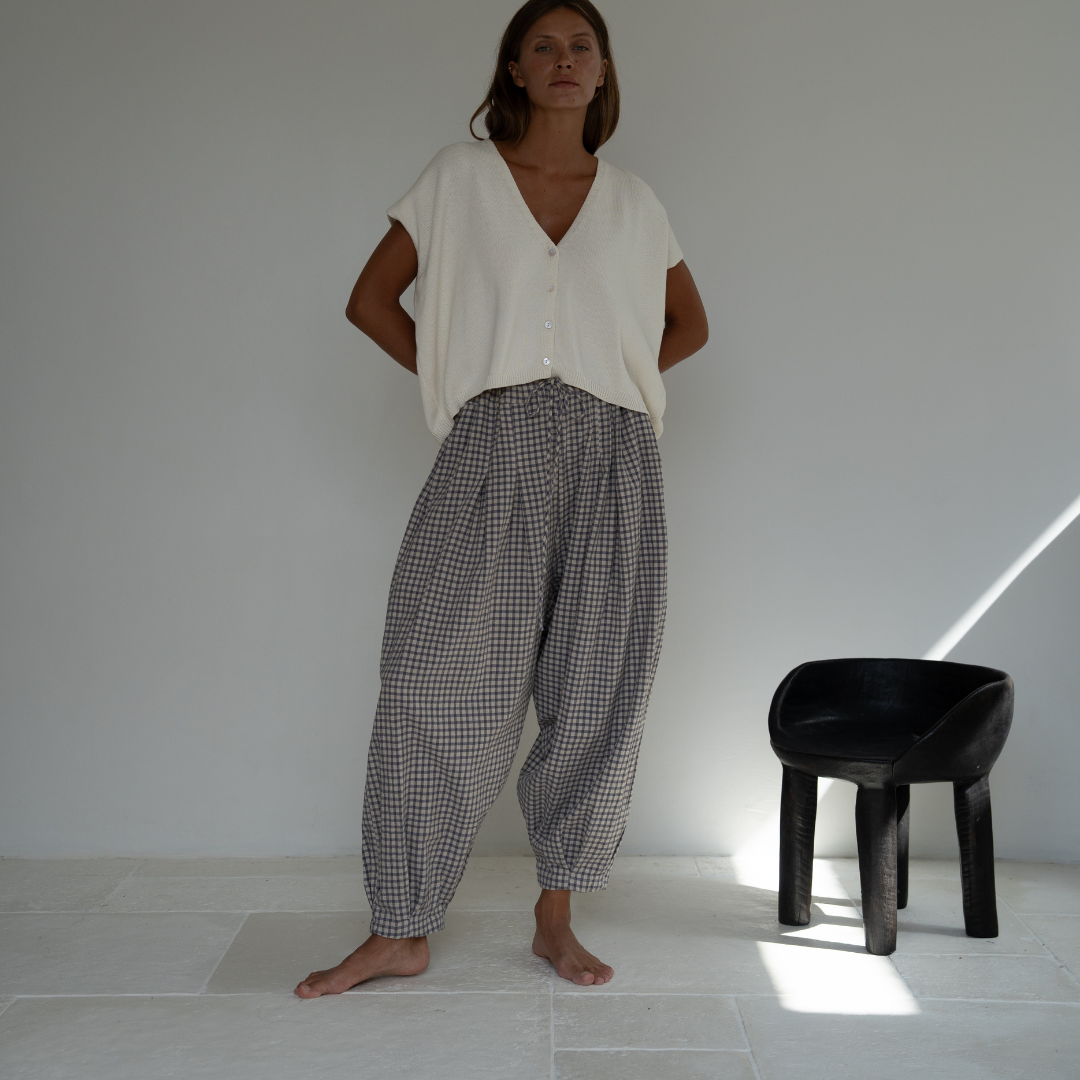 MARLO PLEAT - WISTERIA GINGHAM Linen Pant